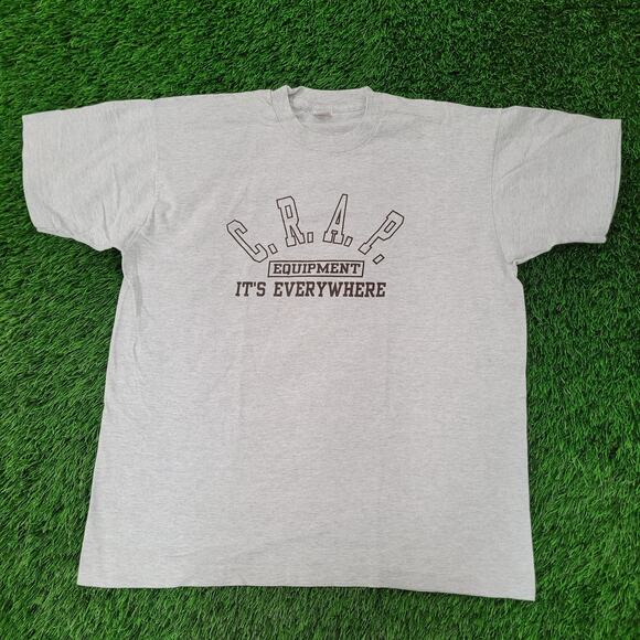 Vintage 90s Funny CRAP Equipment Shirt XL 23x27 Cropped USA - Picture 1 of 14